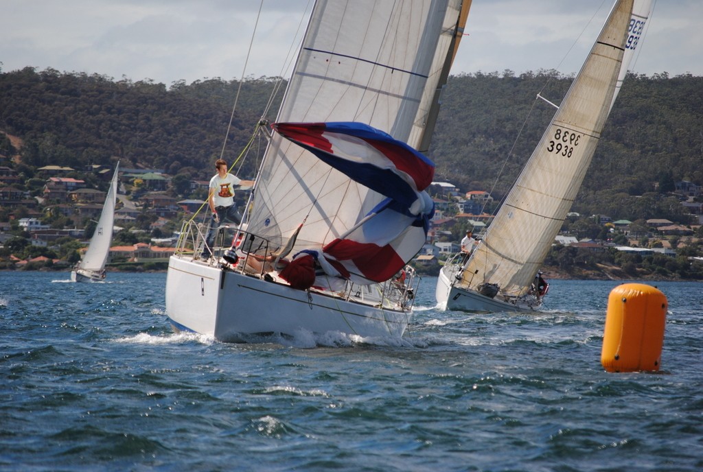 It seems the ’spinnaker hoist’ button was pressed too early - Crown Series Bellerive Regatta 2013 © Peter Campbell